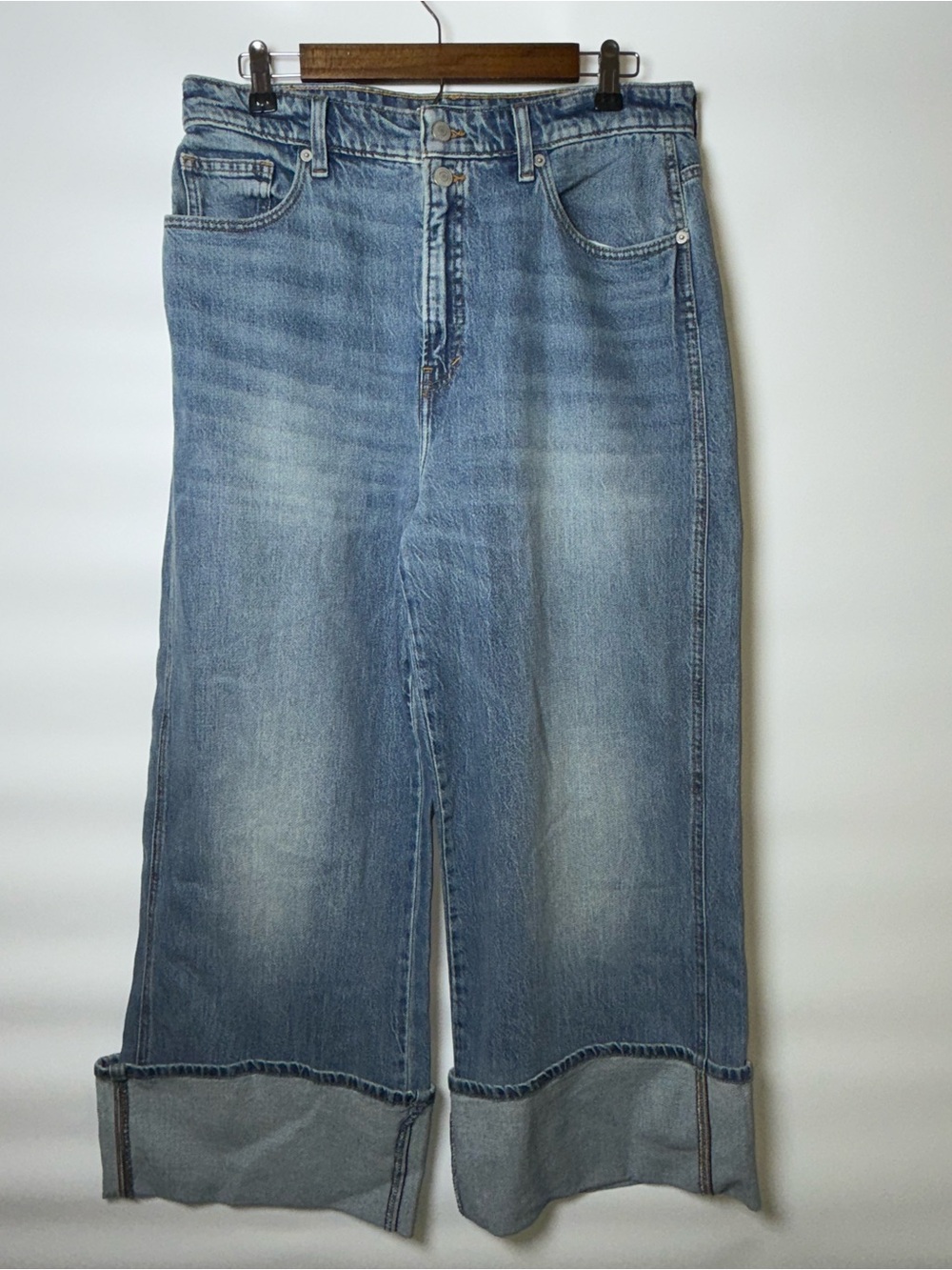Lucky Brand High Rise Wide Leg Cuffed Jeans Blue Denim Size 14/32 Coastal Boho - Picture 3 of 12